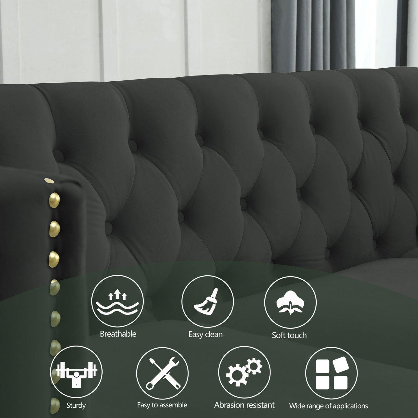 Modern Sofa With Button Tufting, Upholstered Couch For Living Room