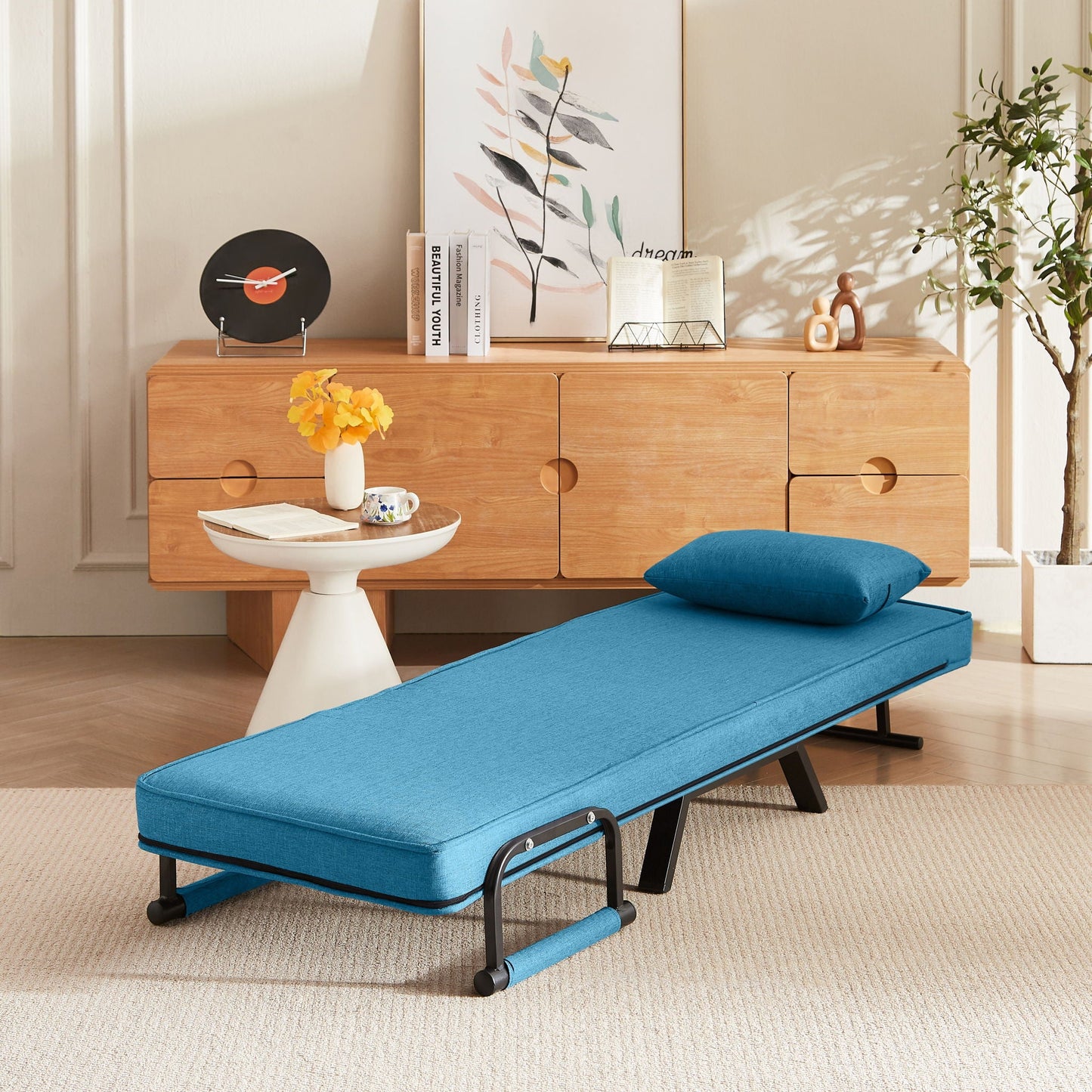 Convertible 5 In 1 Folding Chair Bed With Adjustable Backrest & Pillow