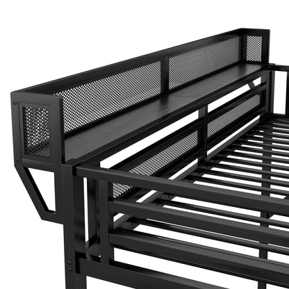 Queen Size Loft Bed With Stairs, Storage Shelves, Wardrobe - Black