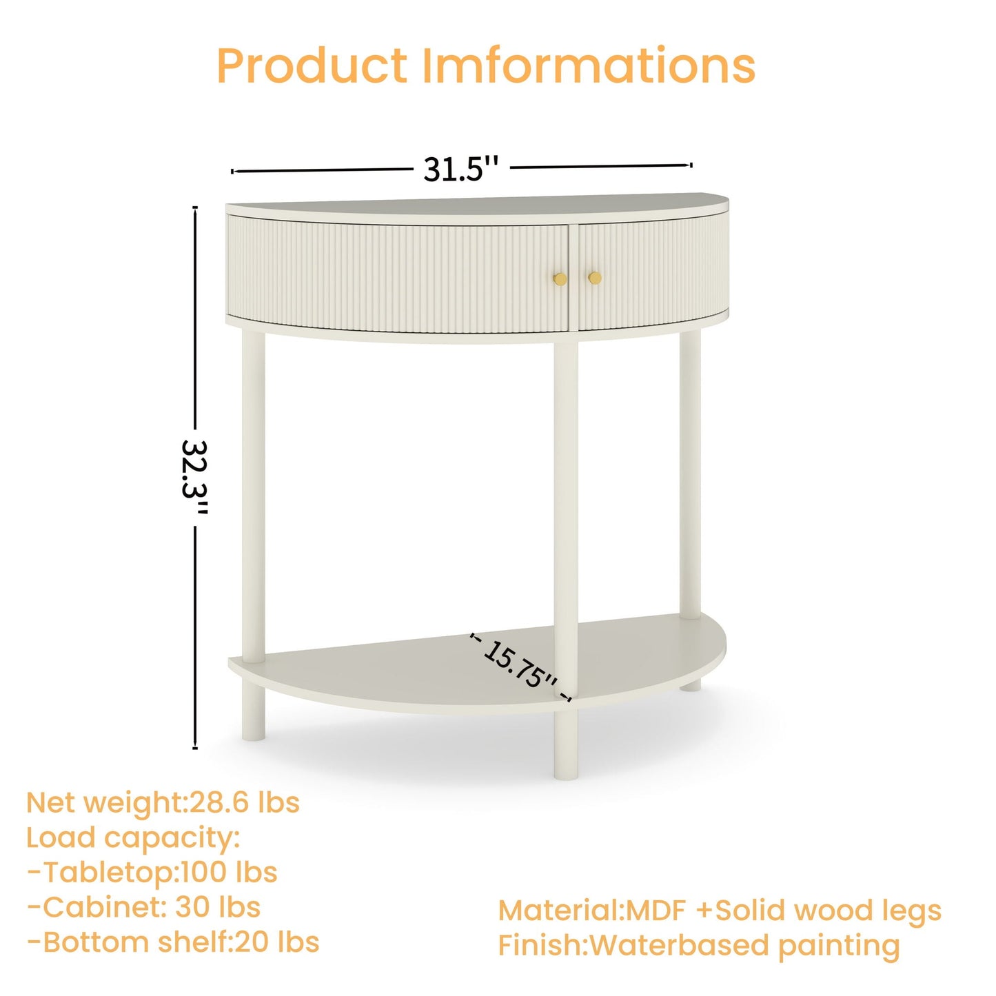 Demi Lune Console Table With 2 Storage Drawers