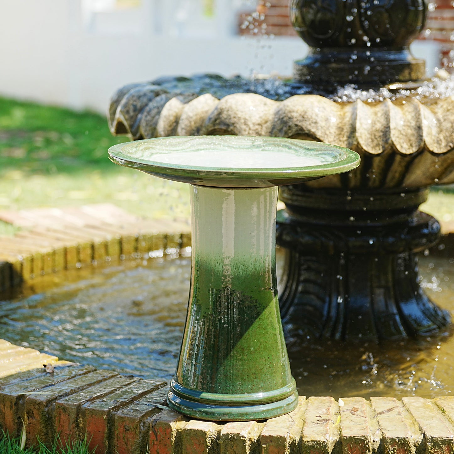 17" Ceramic Bird Bath for Outside, Elegant Tall Outdoor Bird Bath