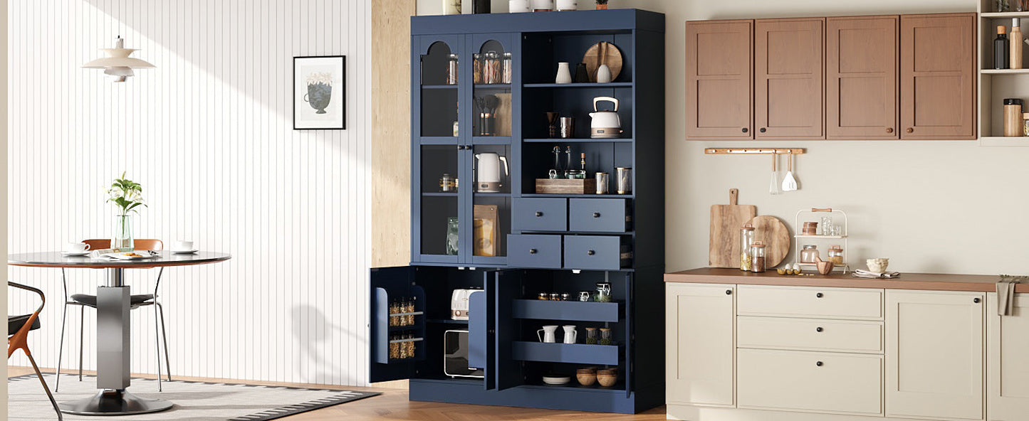 TOPMAX Freestanding Buffet With Hutch - Tall Kitchen Pantry Cabinet