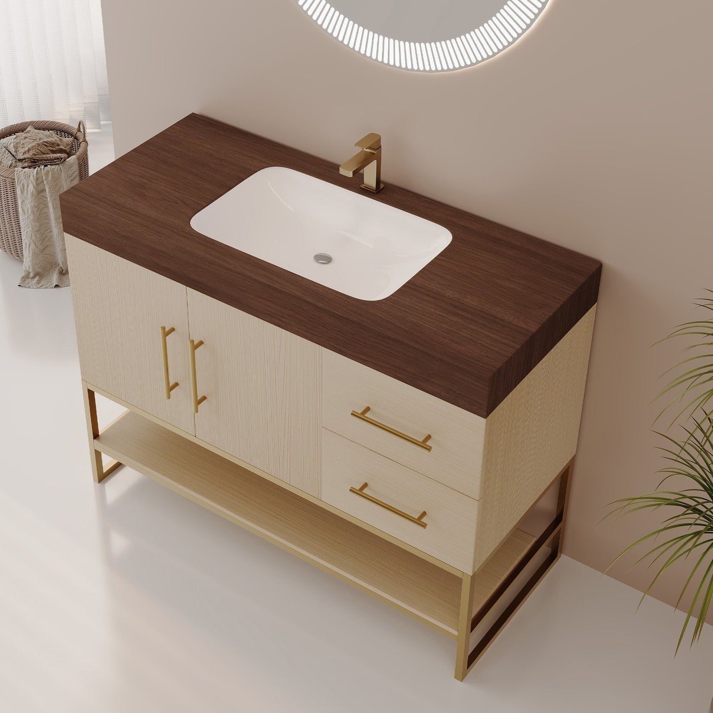 36" Modern Free-Standing Bathroom Vanity with Seamless Ceramic Sink & Sintered Stone Top