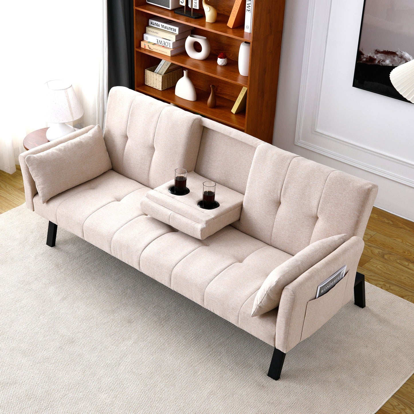 Sofa Bed With Foldable Design And Cup Holder