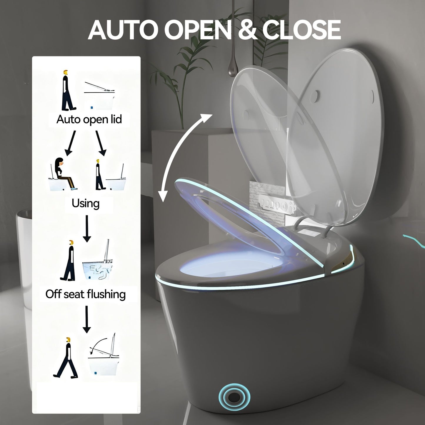 Unique Smart Toile With Built In Bidet, Auto Open / Close Seat, Foot Sensor, LED Display, Night Light, Warm Water & Dryer Ceramic