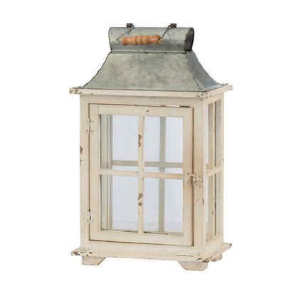 Wooden Candle Lantern Decorative, Hurricane Lantern Holder Decor For Indoor Outdoor, Home Garden Wedding - Ivory