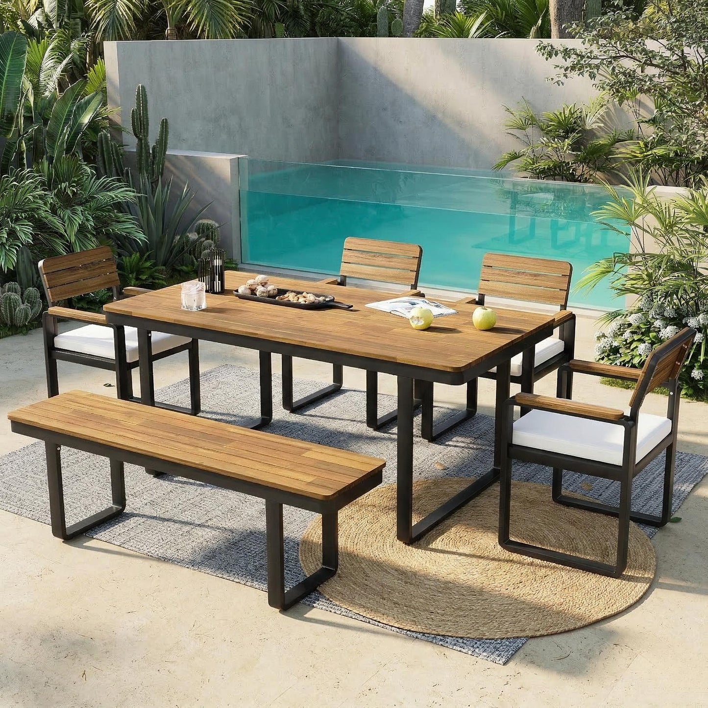 6-Piece Outdoor Dining Set with Acacia Wood