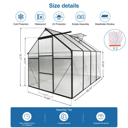 Polycarbonate house Raised Base And Anchor Aluminum Heavy Duty Walk-In houses For Outdoor Backyard In All Season