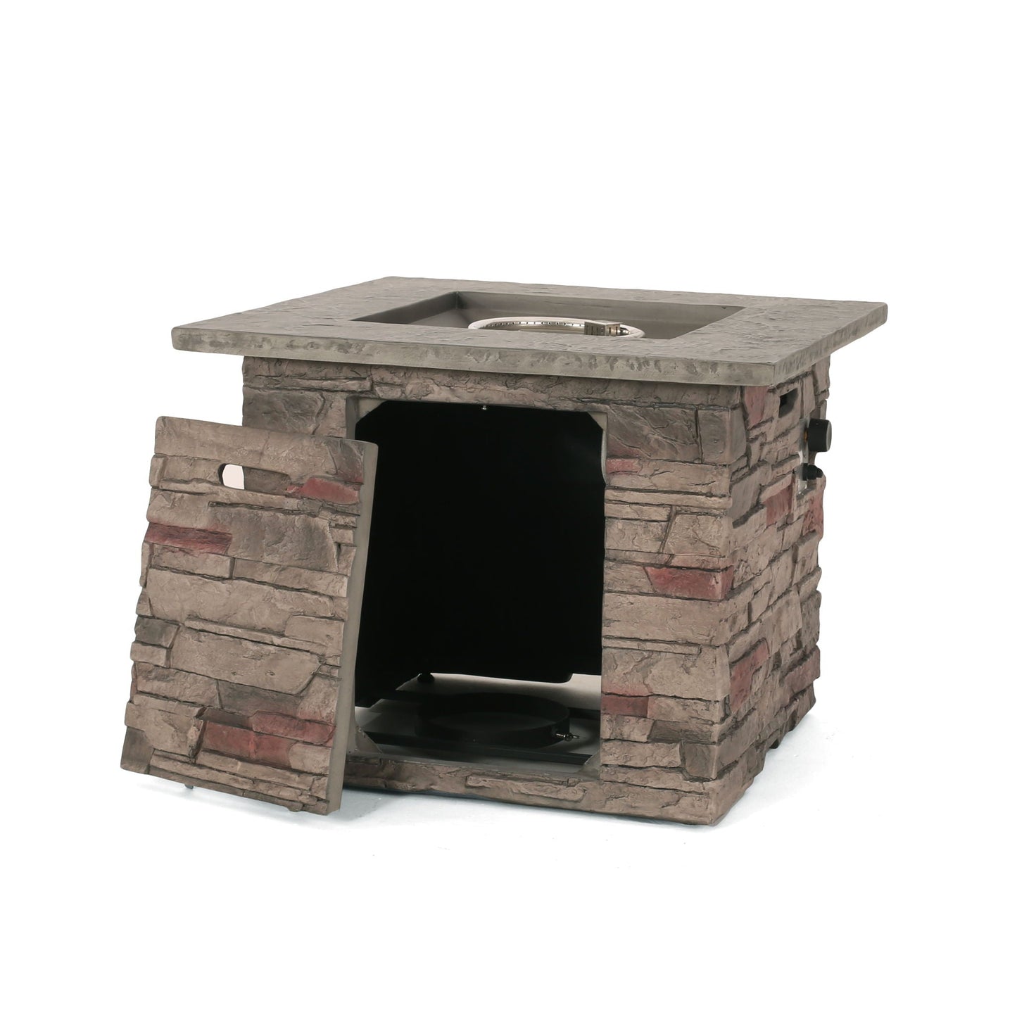 Classic Design Square Fire Pit With Top And 40,000 Btu Heat Output - Stone Gray