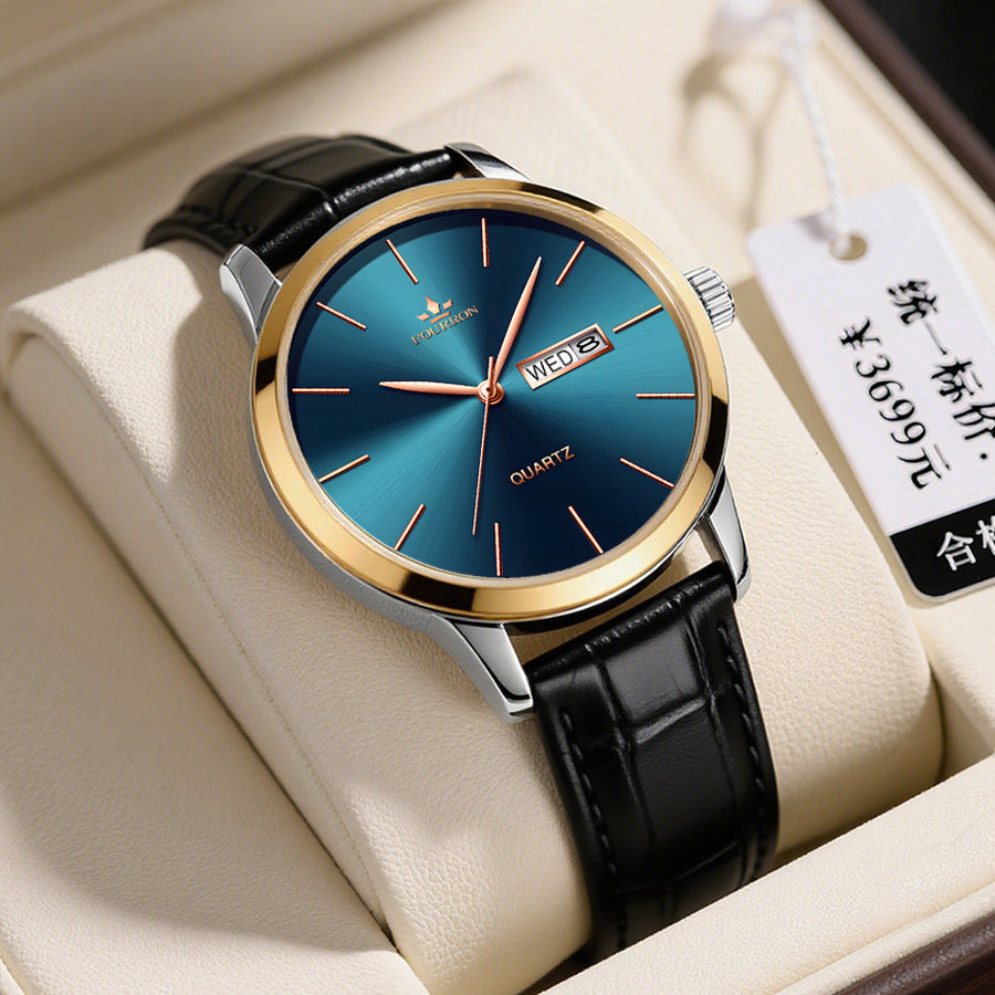 Men's Minimalist Watch With A Dual-calendar Leather Strap