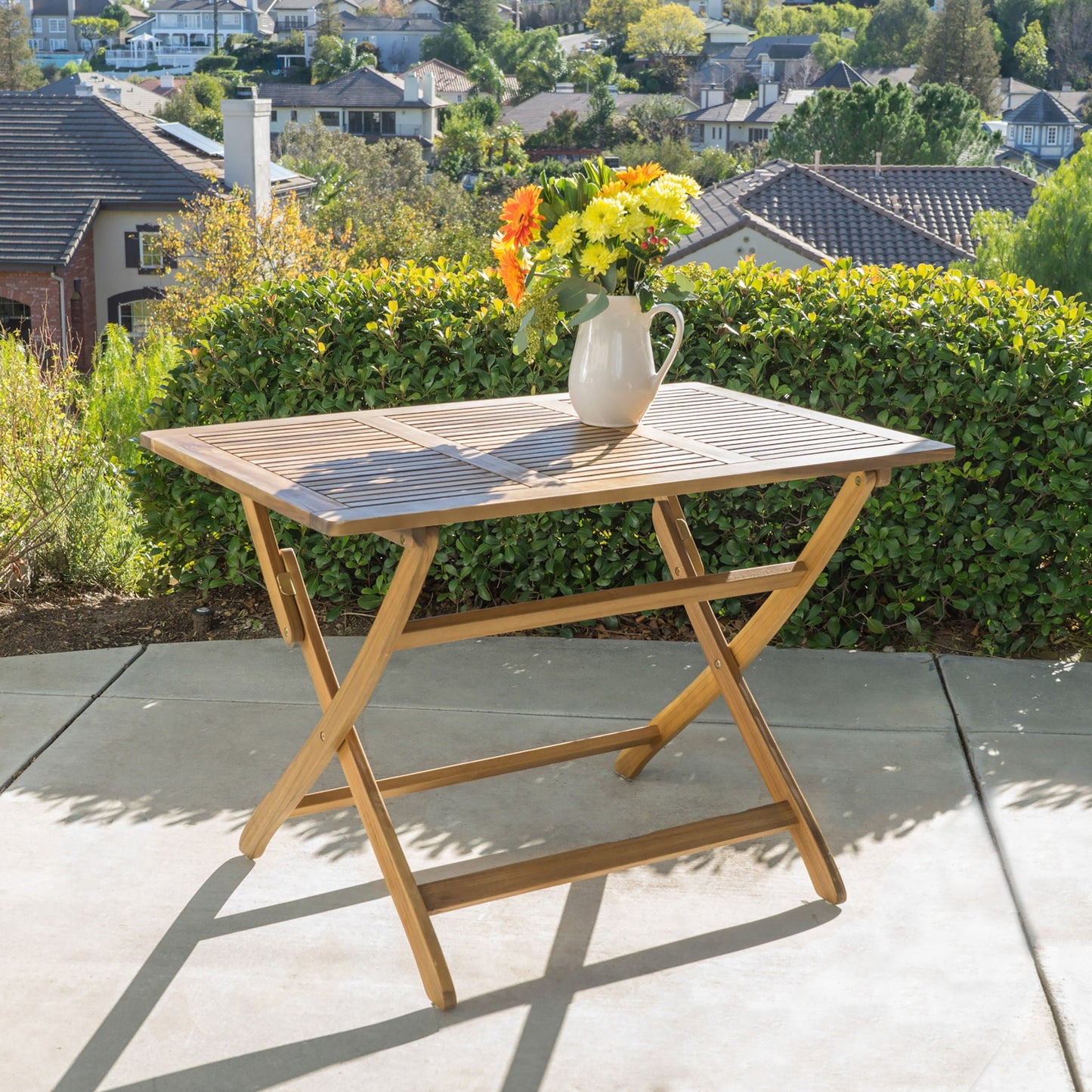 Blissique Outdoor Foldable Wood Dining Table With Slat Design