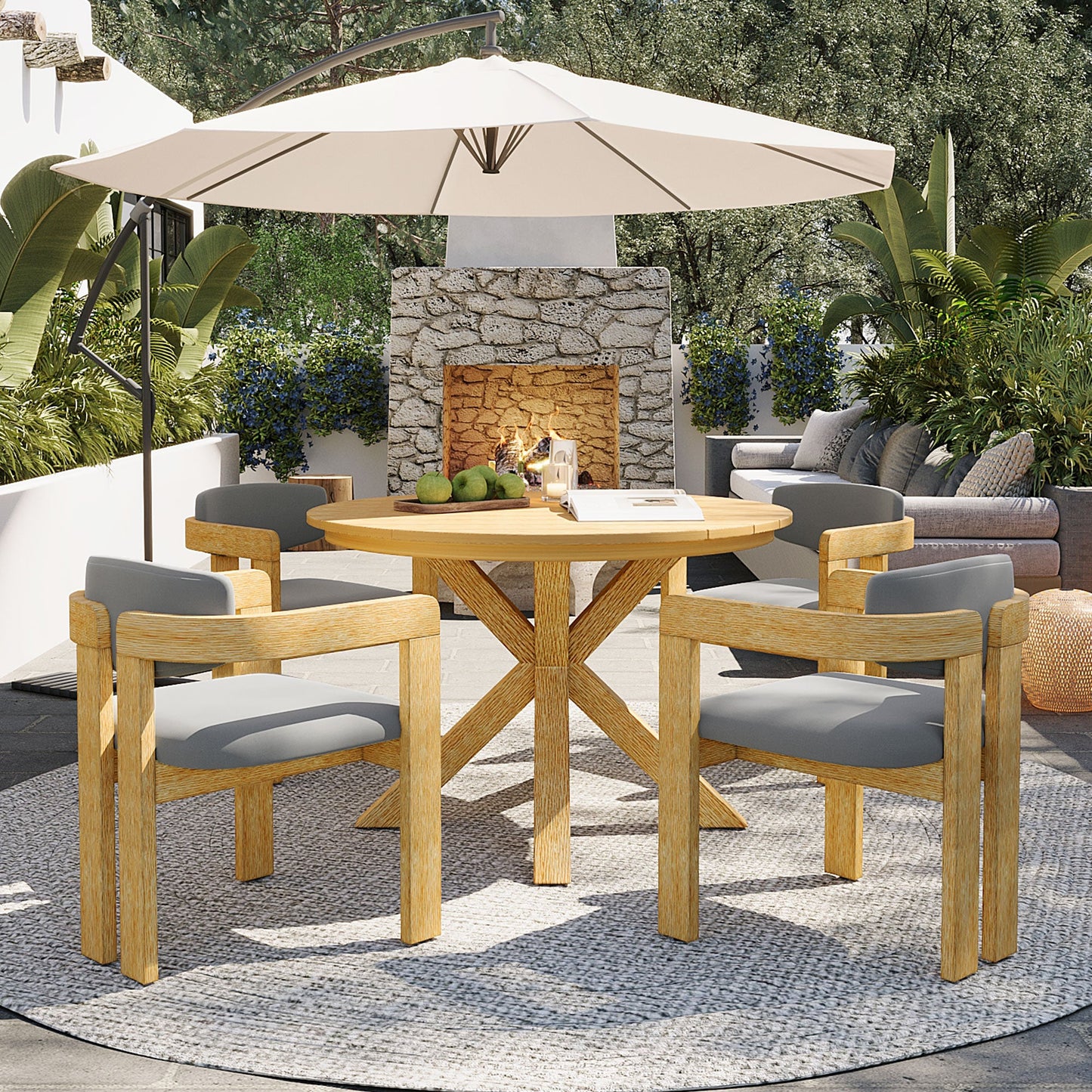 5-Piece Outdoor Acacia Wood Round Dining Set