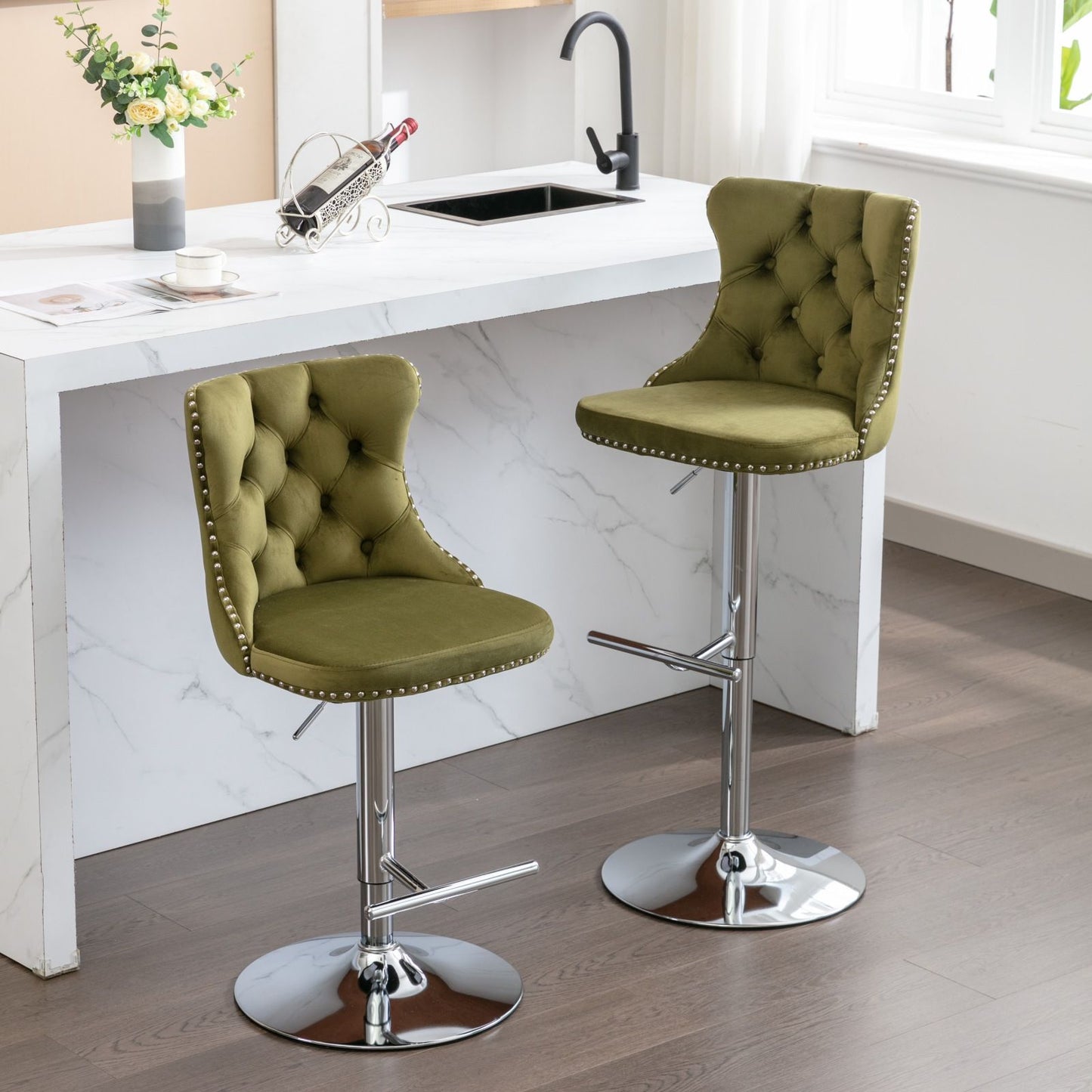 Swivel Adjustable Height Barstools Set of 2