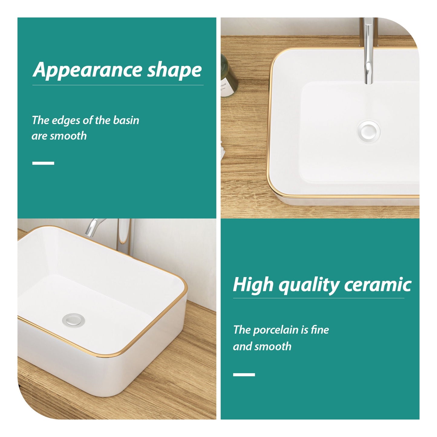 Modern European Style Ceramic Rectangular Vessel Bathroom Sink