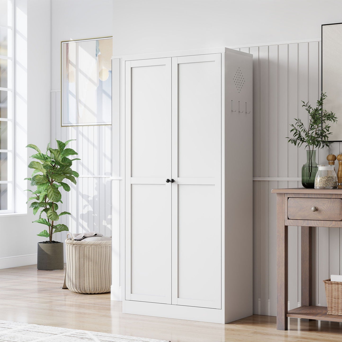Kitchen Pantry Cabinet Adjustable Storage With 4 Shelves, Heavy Duty Freestanding Pantry Organizer - White
