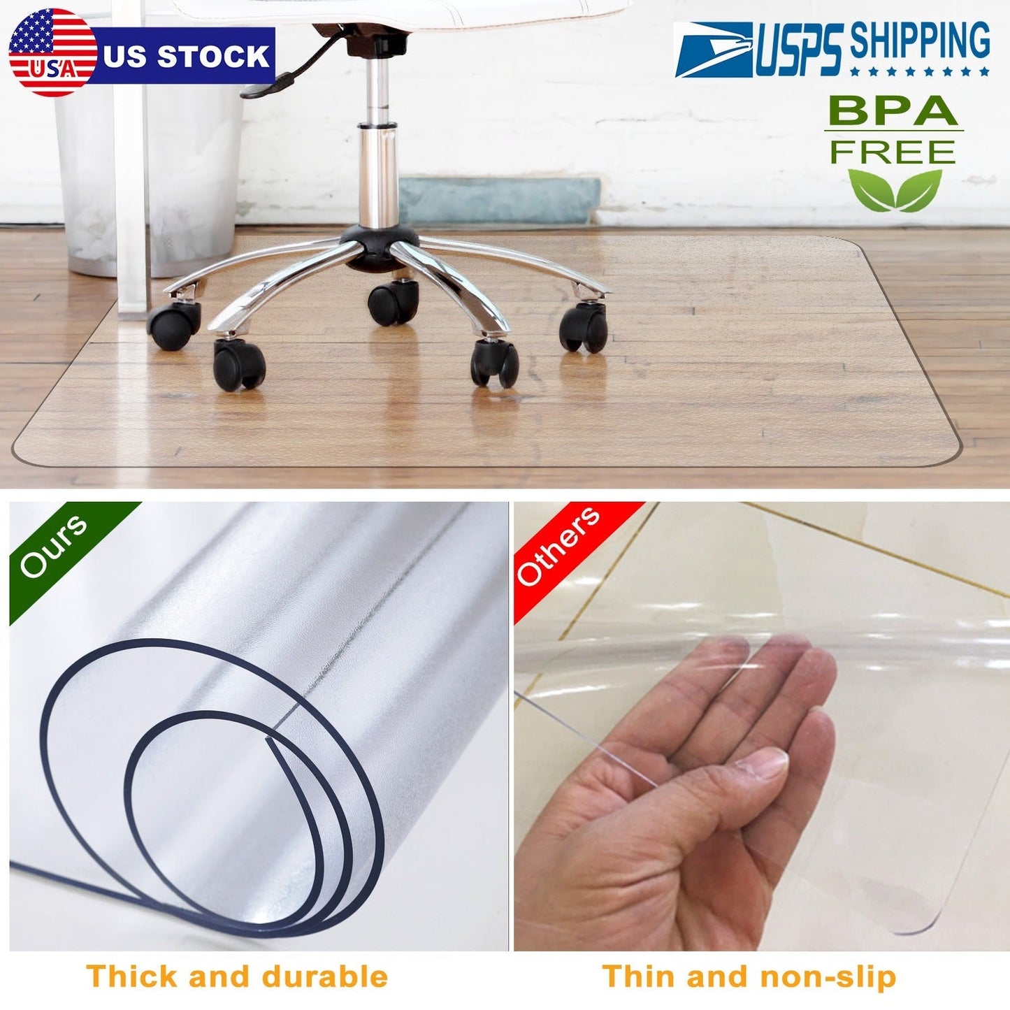36Ó x 48Ó Chair Desk Mat Floor Carpet PVC Protector Mat Home Office Hard Wood Floor Use