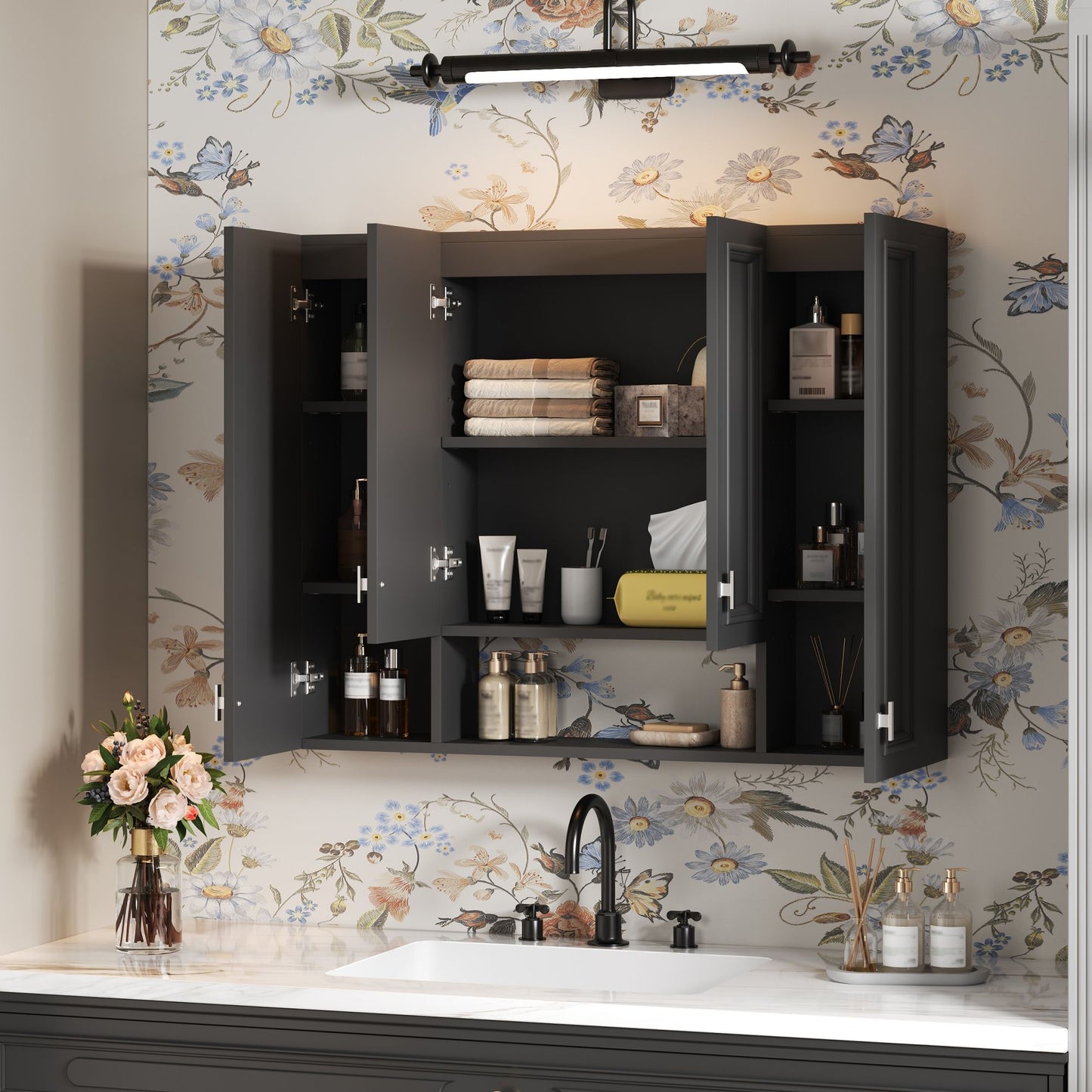 Wall Mounted Bathroom Cabinet With 5 Adjustable Shelves