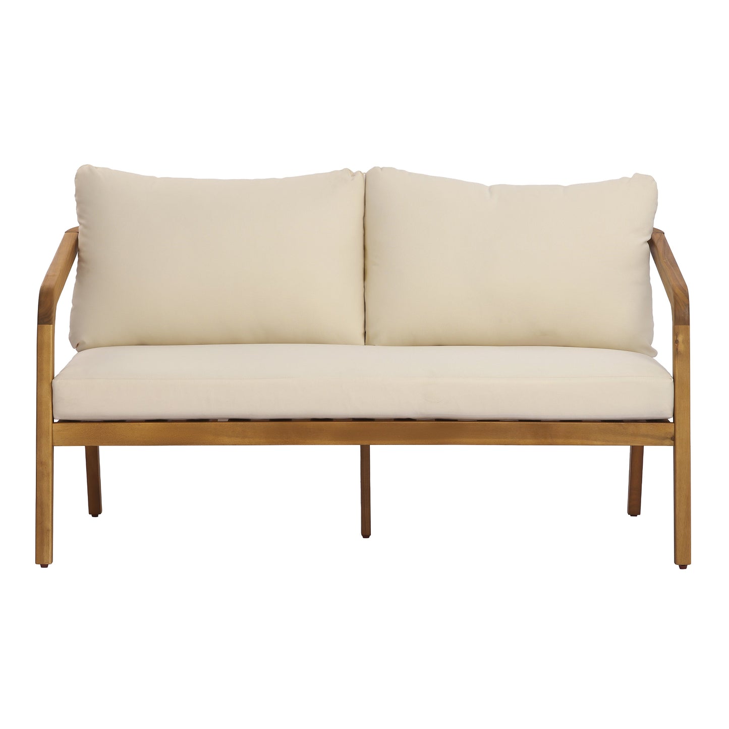 2-Piece Outdoor Loveseat & Coffee Table Set Acacia Wood Frame with PE Wicker Back & Water-Resistant Cushions