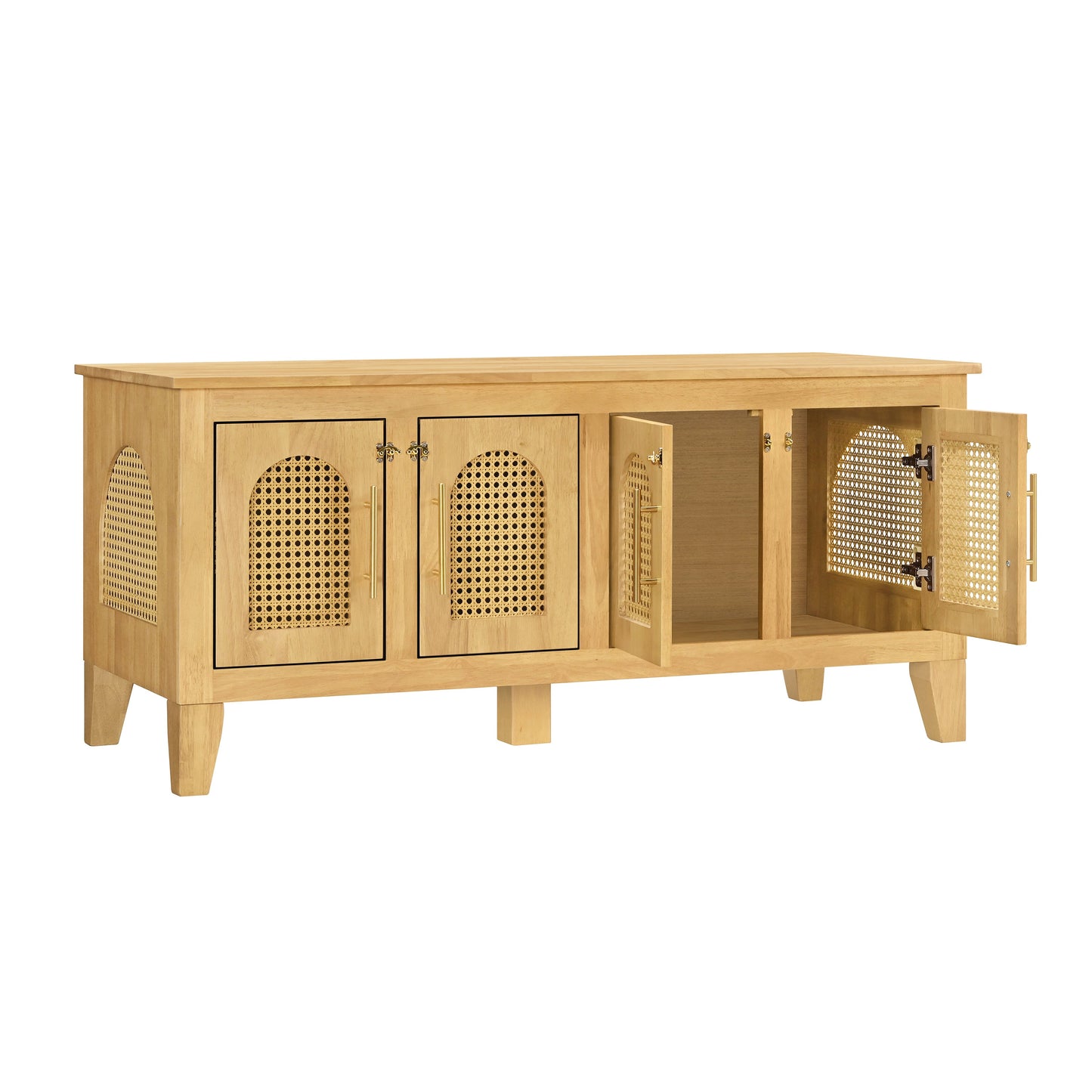Lars Indoor Rattan Decorated Rubber Wood Dog Crate Cabinet