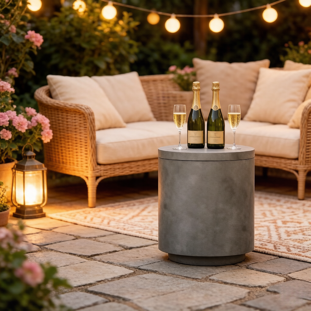Portable Storage Box, Pool Ice Cooler, Cooler Side Table, Modern Balcony Table