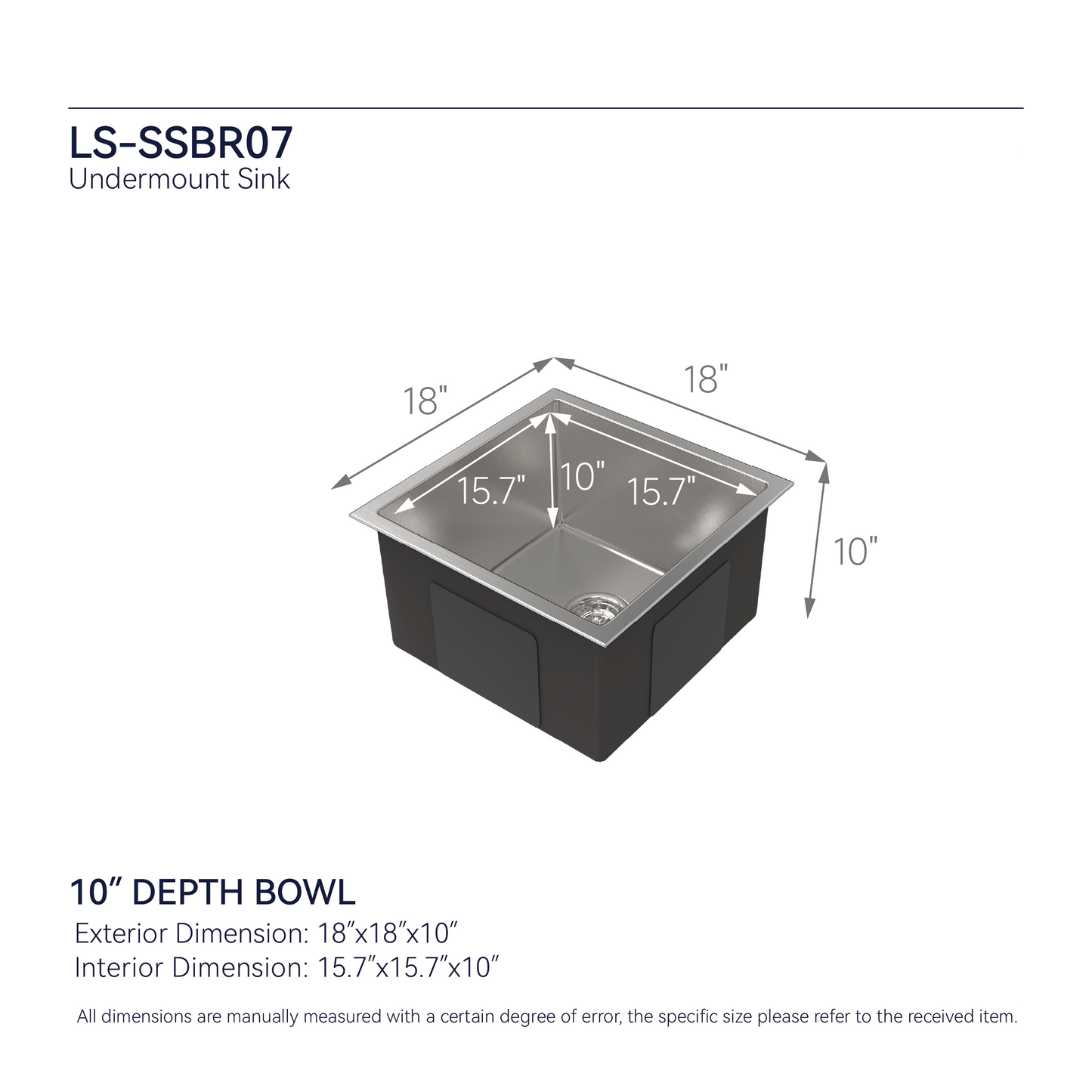Stainless Steel Kitchen Sink, 18"x18" Single Bowl Undermount