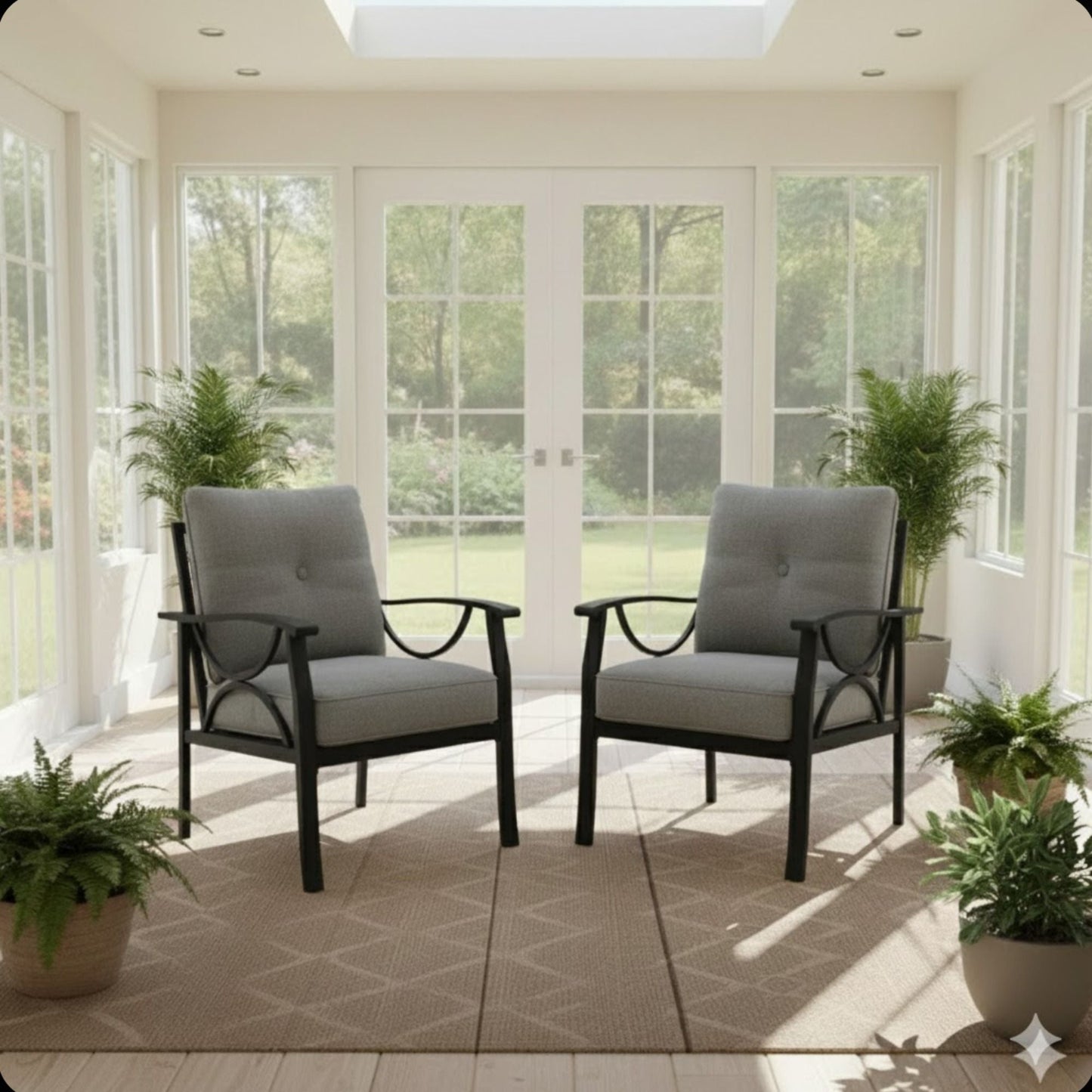 All-Weather Armchairs With Cushions, Modern Sculptural Design (Set of 2)