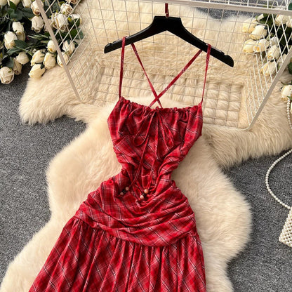 Tie-Front Square Neck Butterfly Sleeve Dress – Open-Back Corset Lace-Up, Feminine Slim-Fit Midi