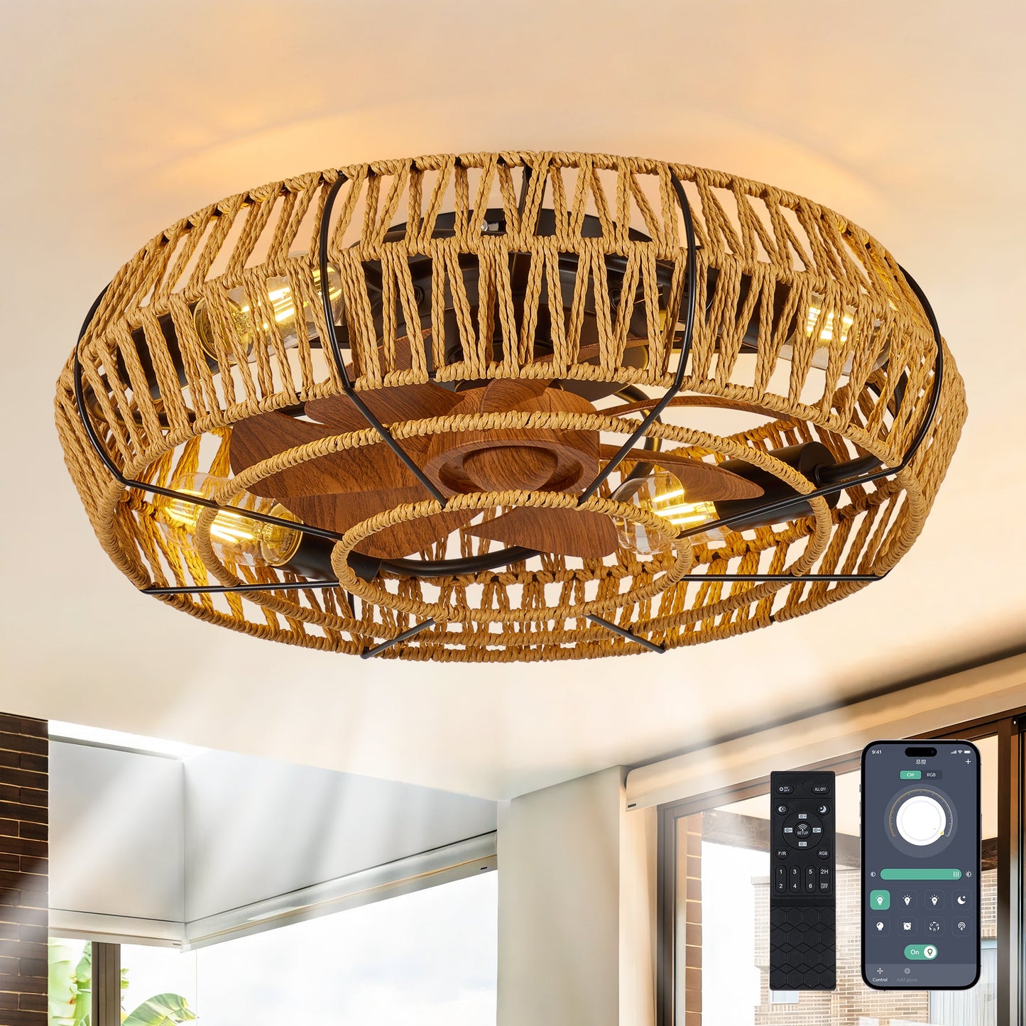 19" Caged Ceiling Fan with Lights and Remote