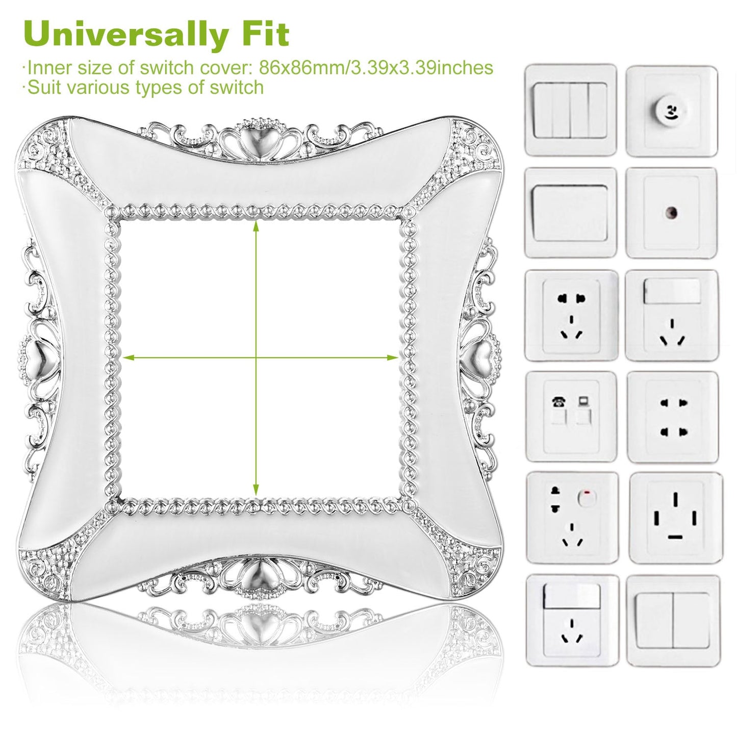 2 Packs Decorative Switch Cover European Romantic Wall Plate Protector w/Adhesive Sticker UK Style for Living Room Bathroom Kitchen