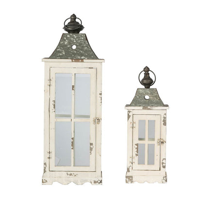 Wooden Candle Lantern Decorative, Hurricane Lantern Holder Decor For Indoor Outdoor, Home Garden - Ivory