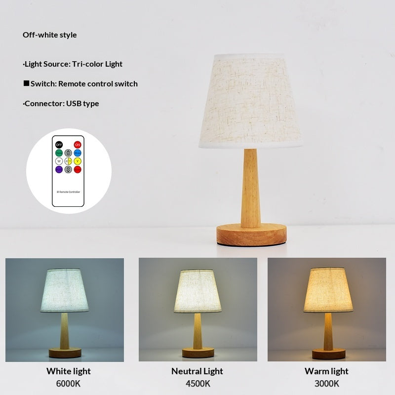 Simple Modern Creative LED Bedside Lamp Dimming Remote Control Solid Wood Small Table Lamp