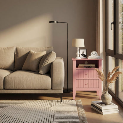 Fluted Nightstand With 2 Drawers