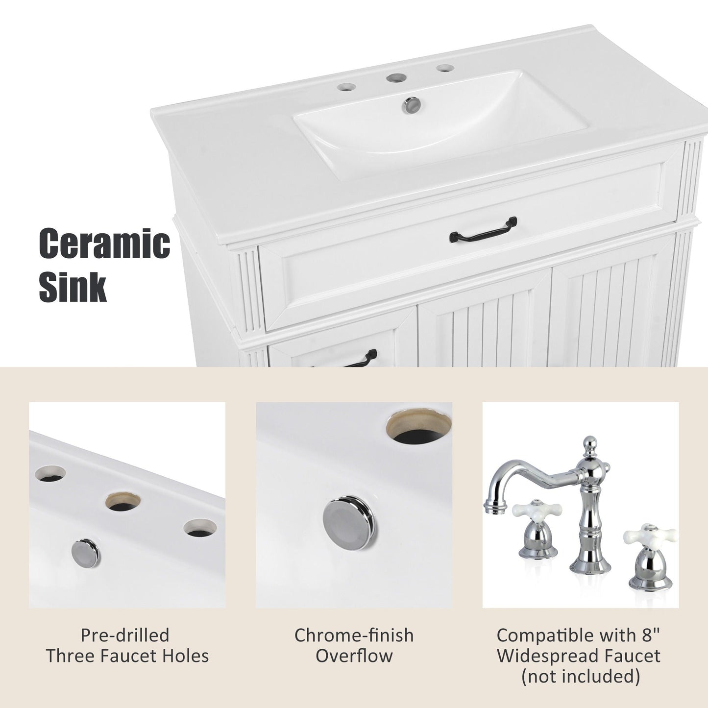 Bathroom Vanity With Sink, 2 Doors 2 Drawers, Freestanding Design