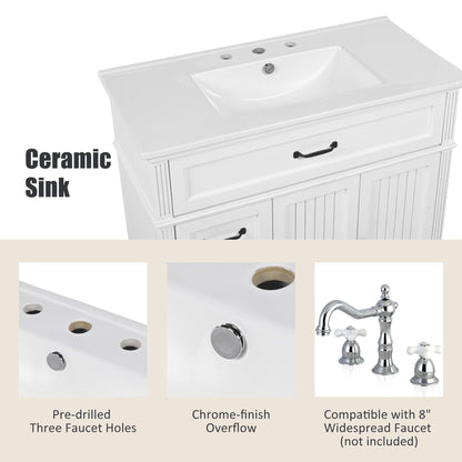Bathroom Vanity With Sink, 2 Doors 2 Drawers, Freestanding Design