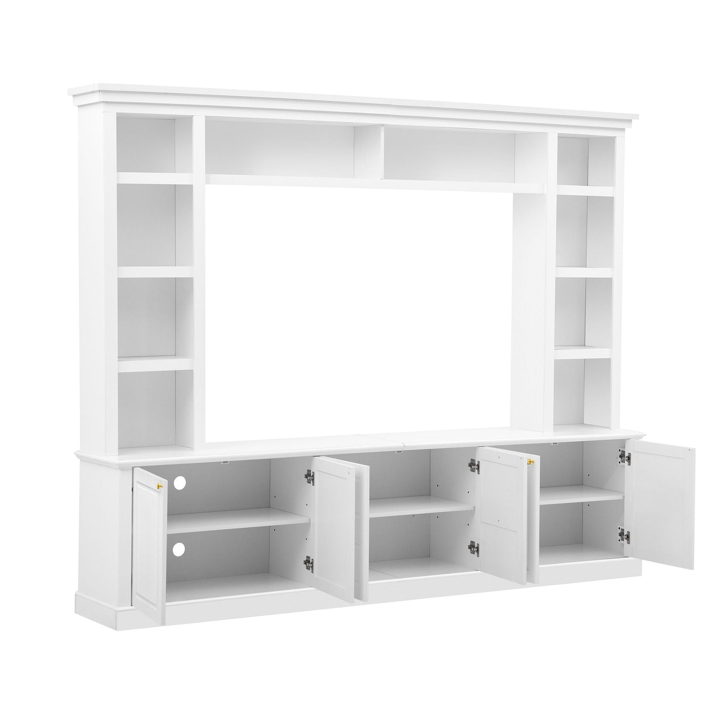 TV Stand With Bookcase, Storage Cabinet With 3 Adjustable Shelves, Living Room Entertainment Center - White