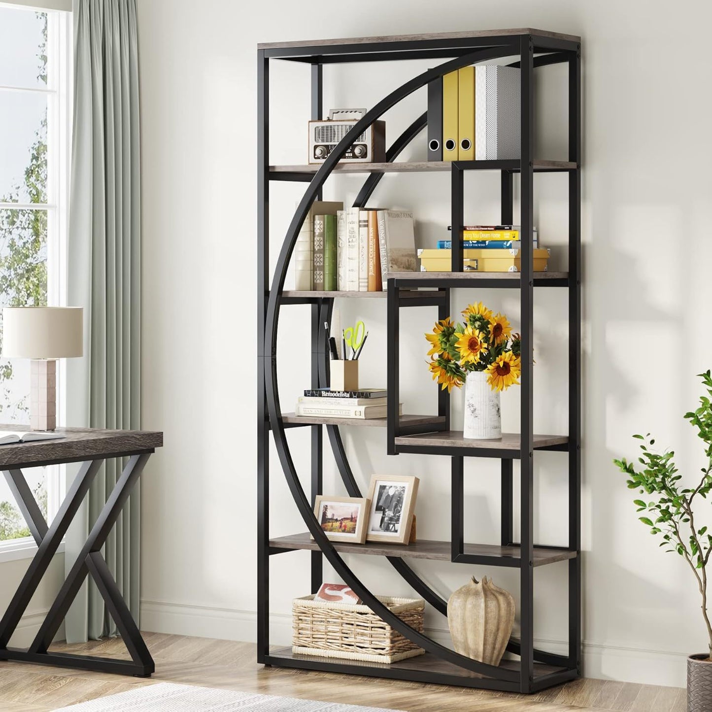 5 Tier Etagere Bookshelf With 8 Open Shelves Organizer For Living Room