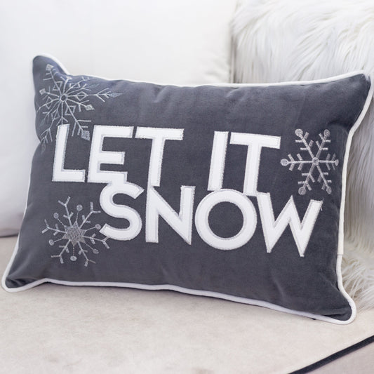 Nneka Let It Snow Gray Velvet Lumbar Pillow with Insert 14x20