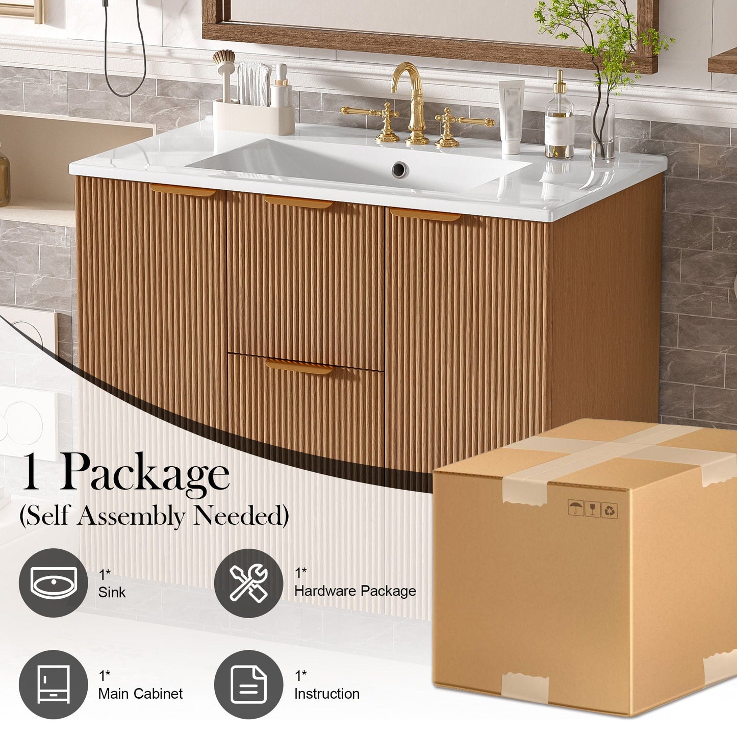 Modern Wall Mounted Bathroom Vanity, Soft Close Doors