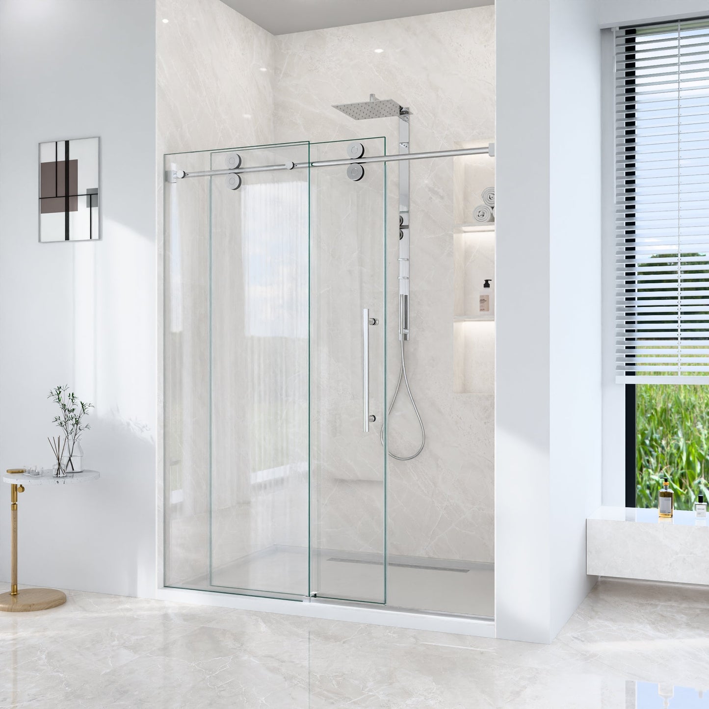 44"-48"W x 76"H Frameless Single Sliding Shower Door