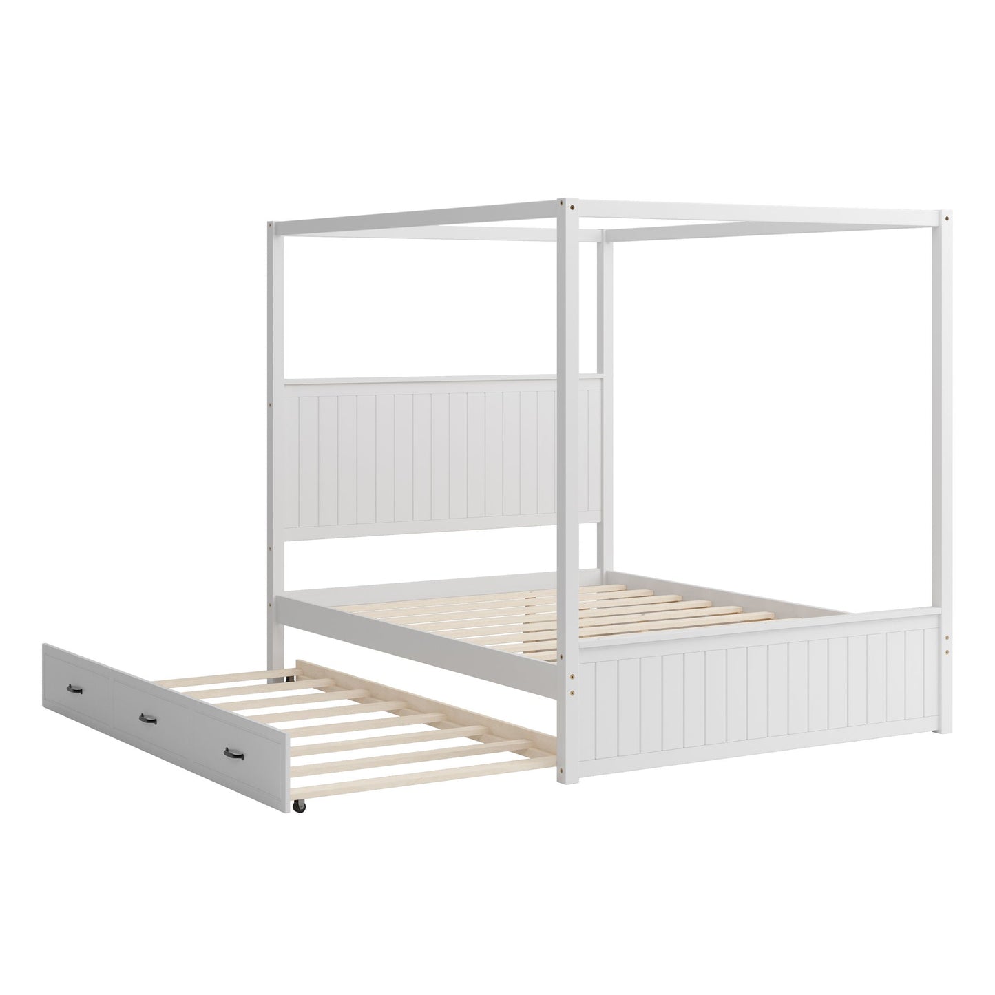 Canopy Platform Bed With Trundle And 3 Storage Drawers