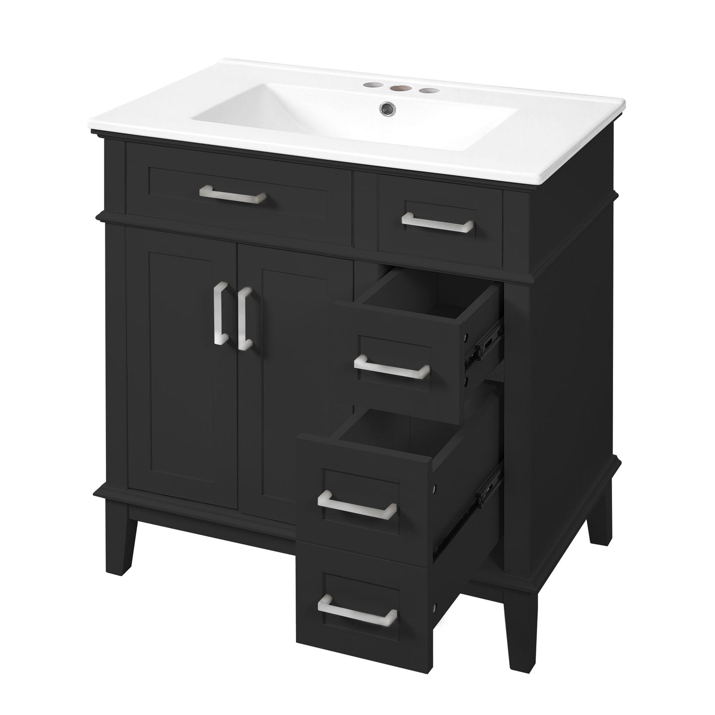 Modern Bathroom Vanity With Sink, Storage Cabinet, Soft Close Doors, Deep & Standard Drawers