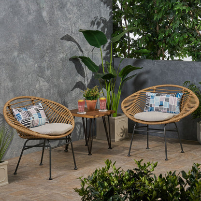 Cordella Outdoor Woven Wicker Chairs with Cushions, Set of 2
