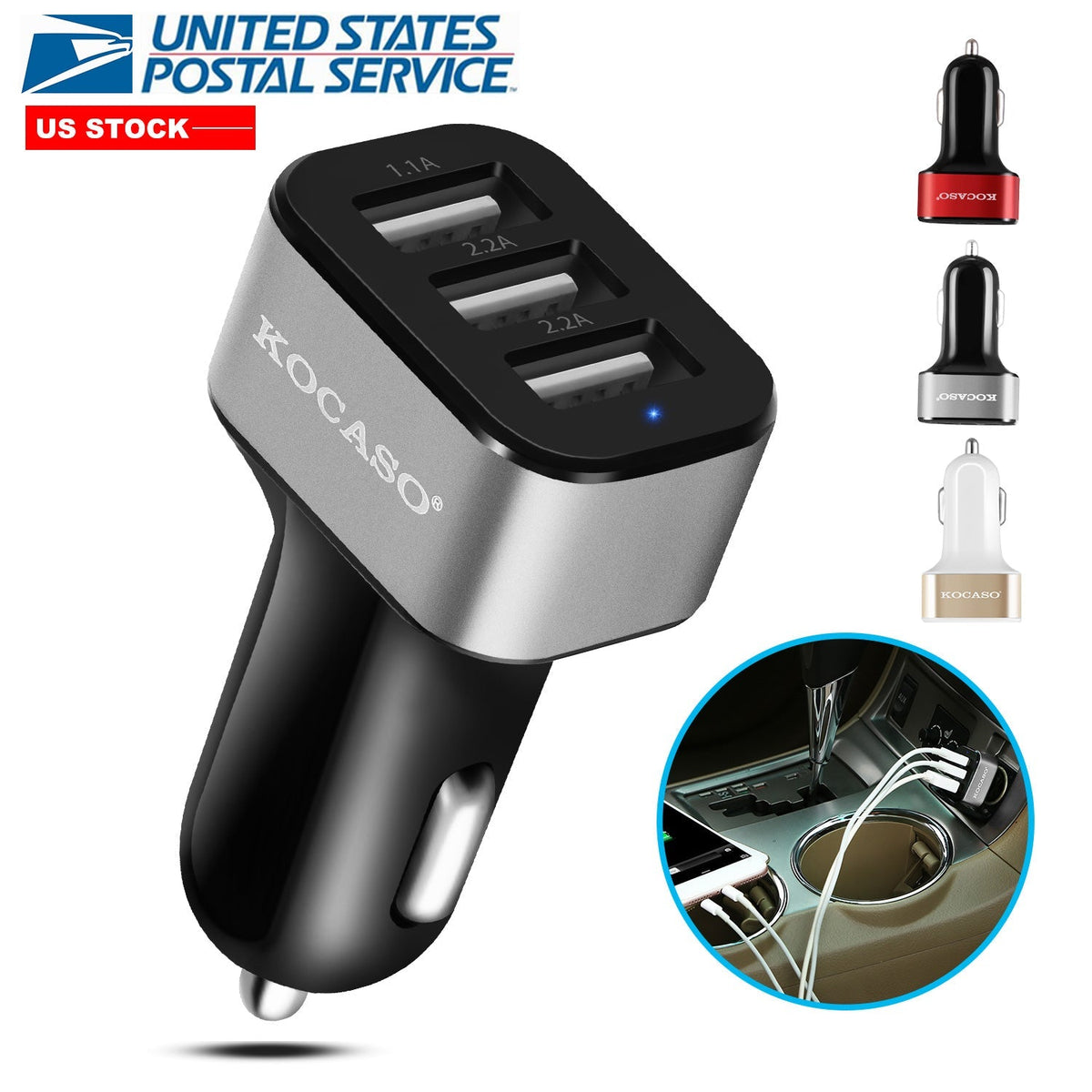 USB Car Charger 30W 5.5A 3 USB Port Cigarette Lighter Charger Adapter For iPhone XS/iPhone XS Max/iPhone 8 Plus/Galaxy S7/Galaxy S6