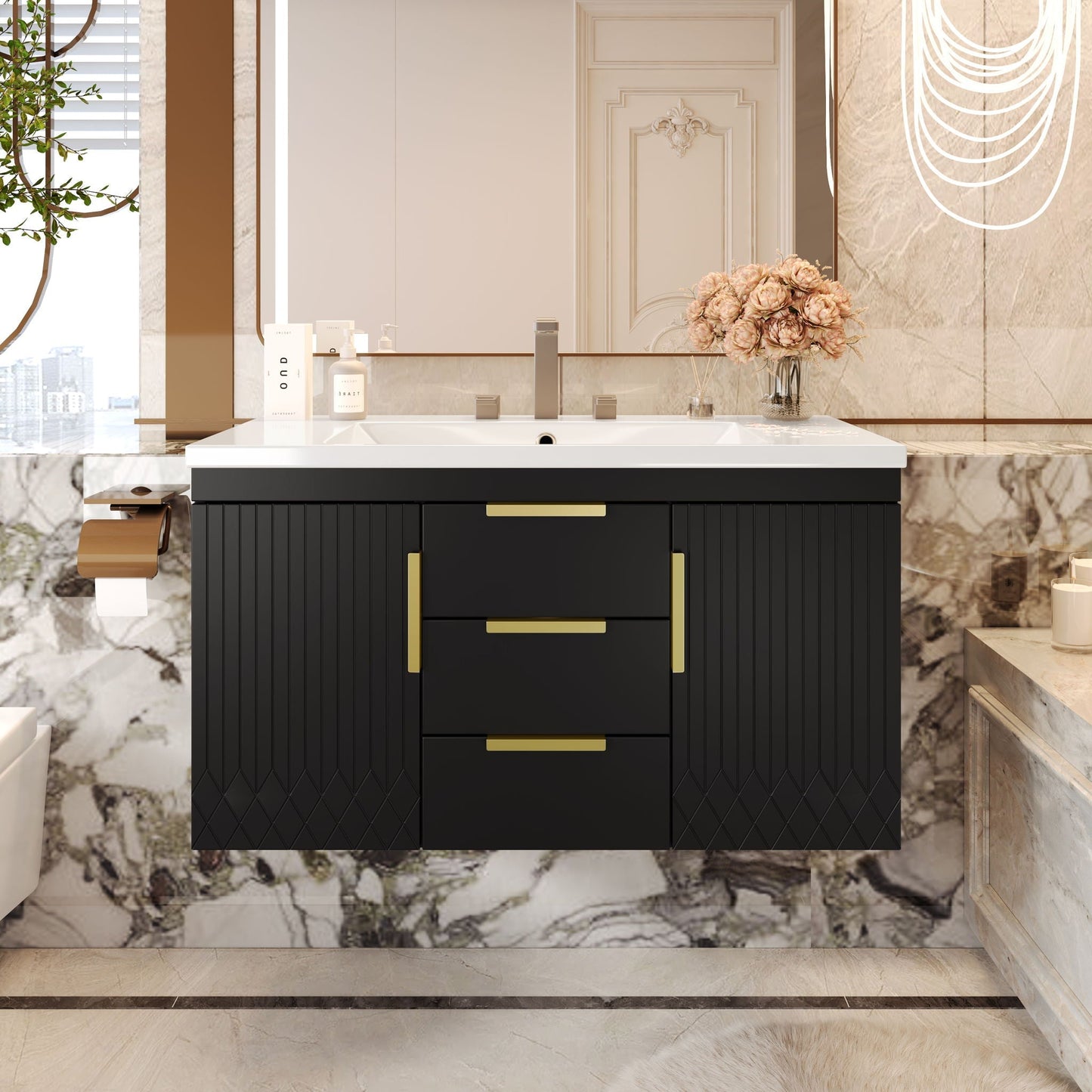 Wall Mounted Bathroom Vanity With Sink and Floating Storage Cabinet
