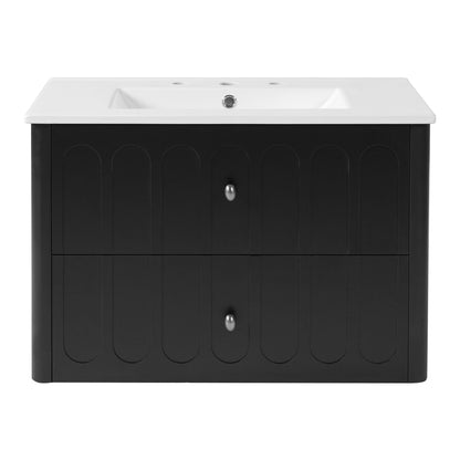 Floating Bathroom Vanity With Oval Knobs & Round Edge, Soft Close Drawer Slides