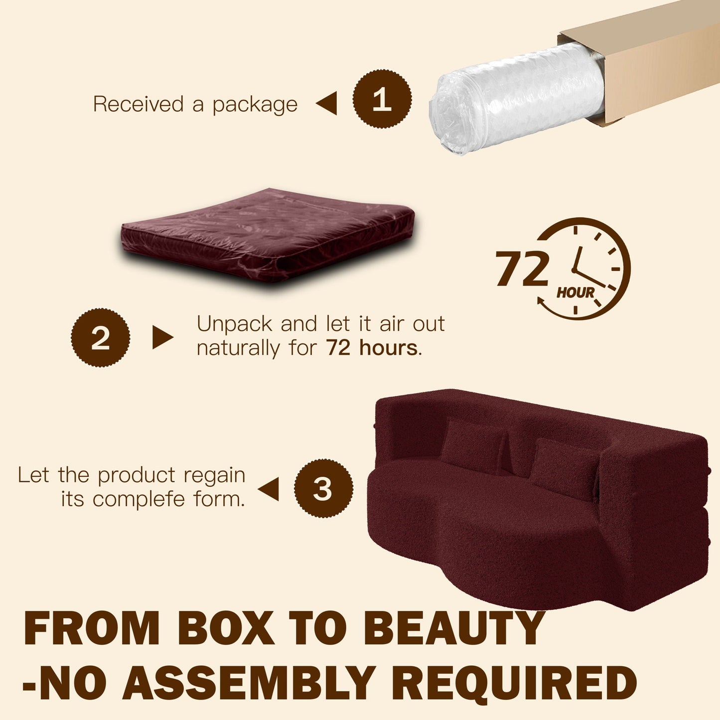 Modern Floor Sleeper Sofa Bed With 2 Pillows, Convertible Twin Size Folding Mattress For Living Room