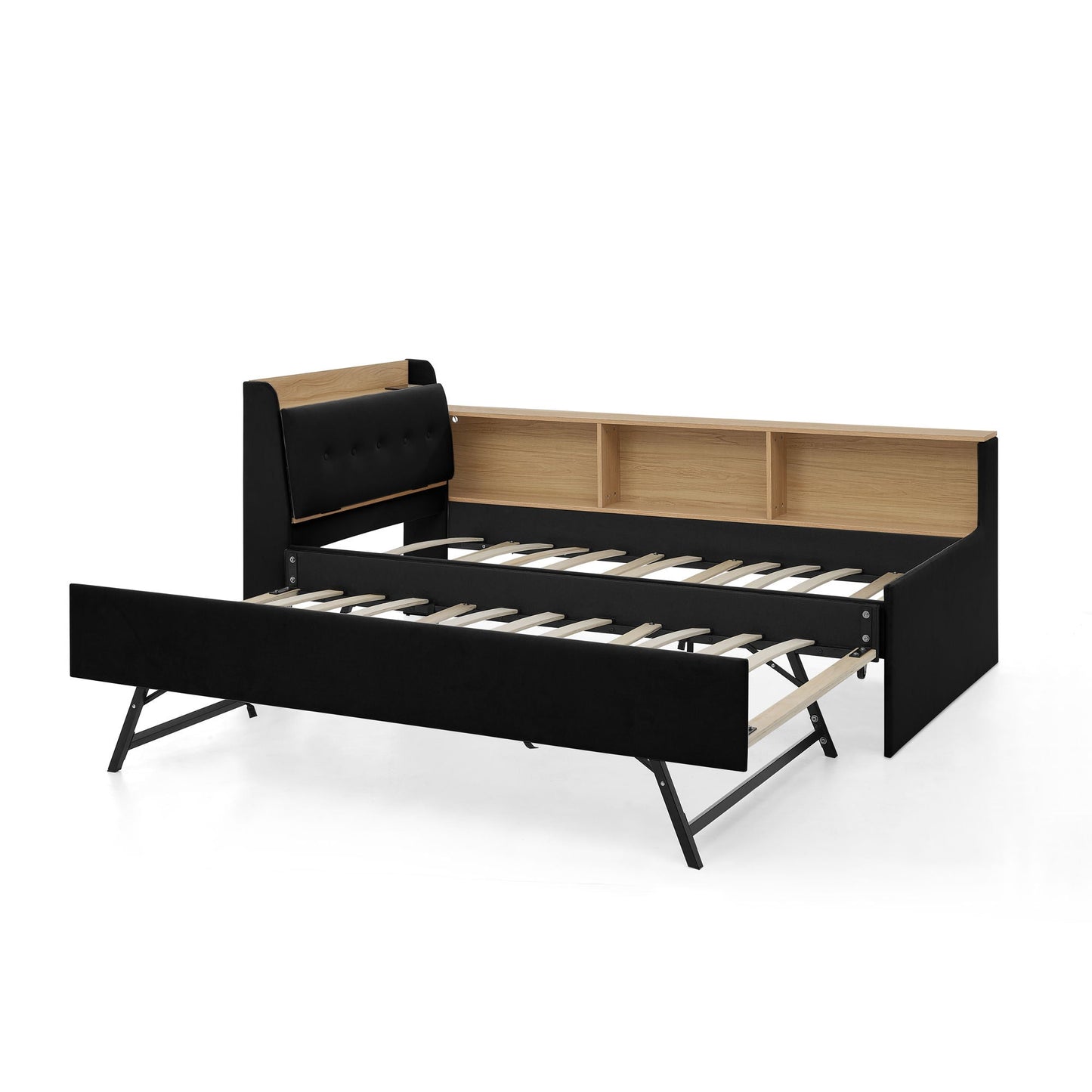 Upholstered Daybed With Storage Headboard, Wireless Charging, LED Lights