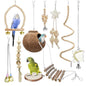 9-Piece Parakeet Toys & Budgie Toys, Bird Cage Accessories Set Natural Wood Bird Toys Include Coconut Hideaway, Swing, Ladder, Perch, Mirror And Hanging Toys For Budgies & Cockatiels