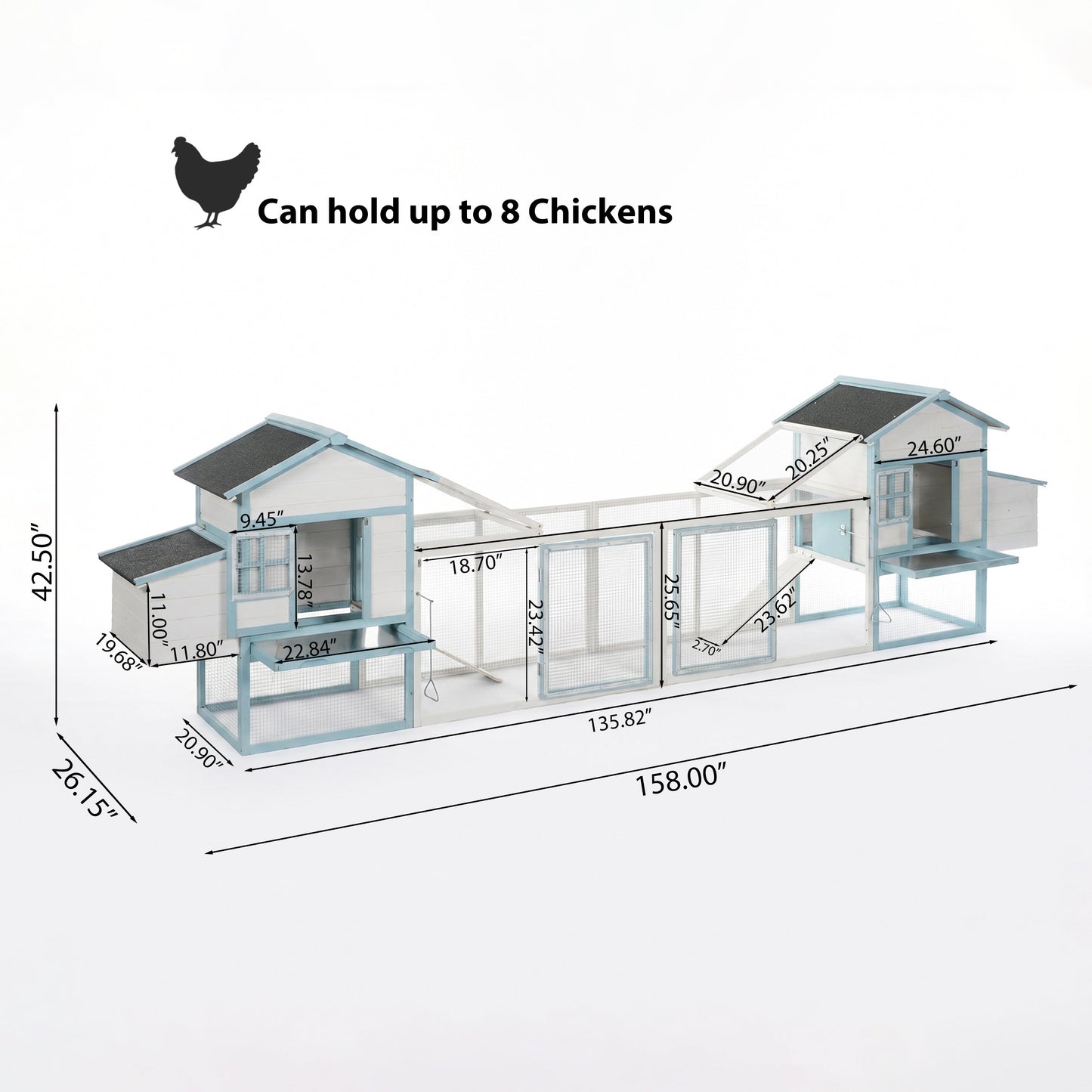 Large Wooden Chicken Coop with Double Nesting Boxes