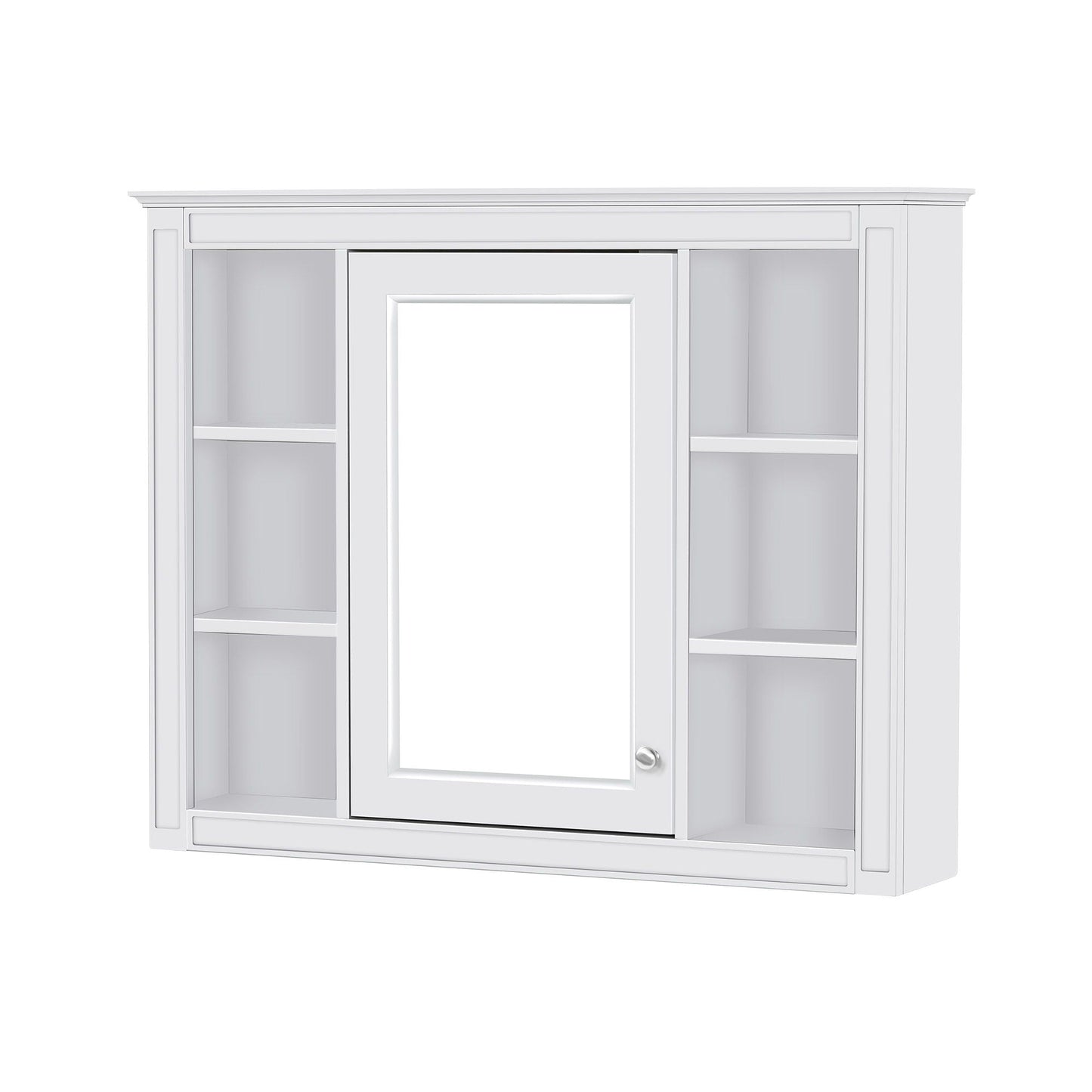 Wall Mounted Medicine Cabinet With Mirror, Storage Cabinet Featuring 6 Open Shelves And Adjustable Interior